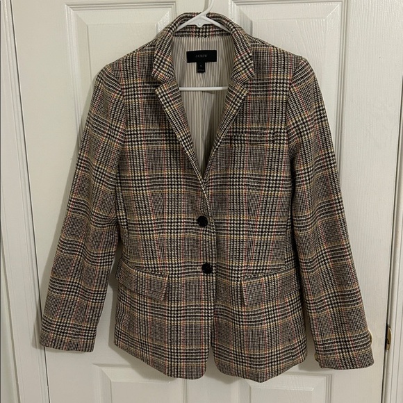 J.Crew Regent Blazer Jacket Plaid Houndstooth Wool Blue Stand Collar New Size 6 - Picture 2 of 12